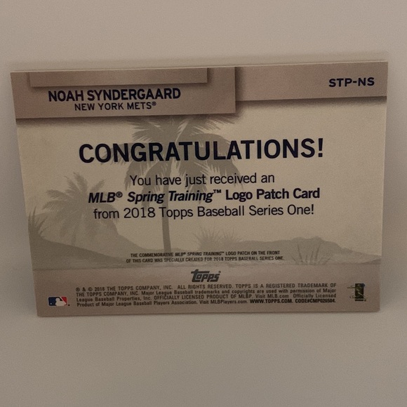 2018 Topps MLB Spring Training Logo Patch #STP-NS Noah Syndergaard Mets (012) - Picture 2 of 2
